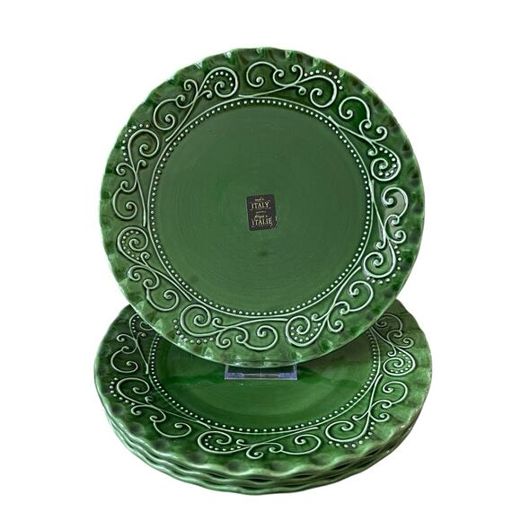 Maioliche Jessica Made in Italy Christmas Dinner Plates 11" Set 4 Holiday Green - Picture 8 of 11